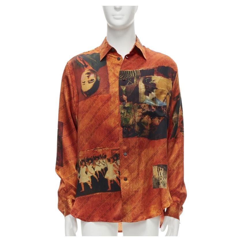 rare YOHJI YAMAMOTO 2004 100% silk Taisho Japanese portrait orange shirt JP2 M For Sale