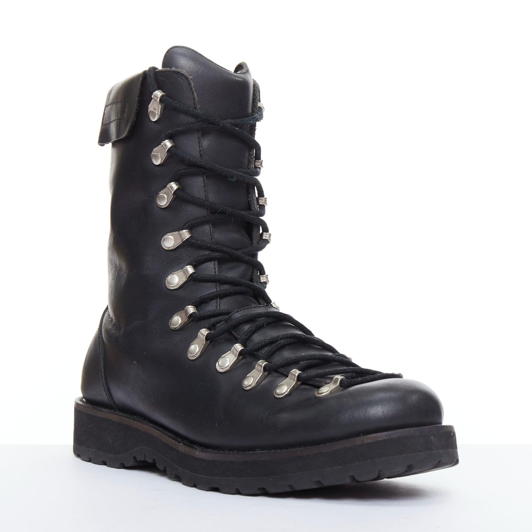 rare YOHJI YAMAMOTO black leather silver eyelet combat hiker boots JP3 EU41
Reference: PRWU/A00120
Brand: Yohji Yamamoto
Material: Leather
Color: Black, Silver
Pattern: Solid
Closure: Lace Up
Lining: Black Leather

CONDITION:
Condition: Good, this