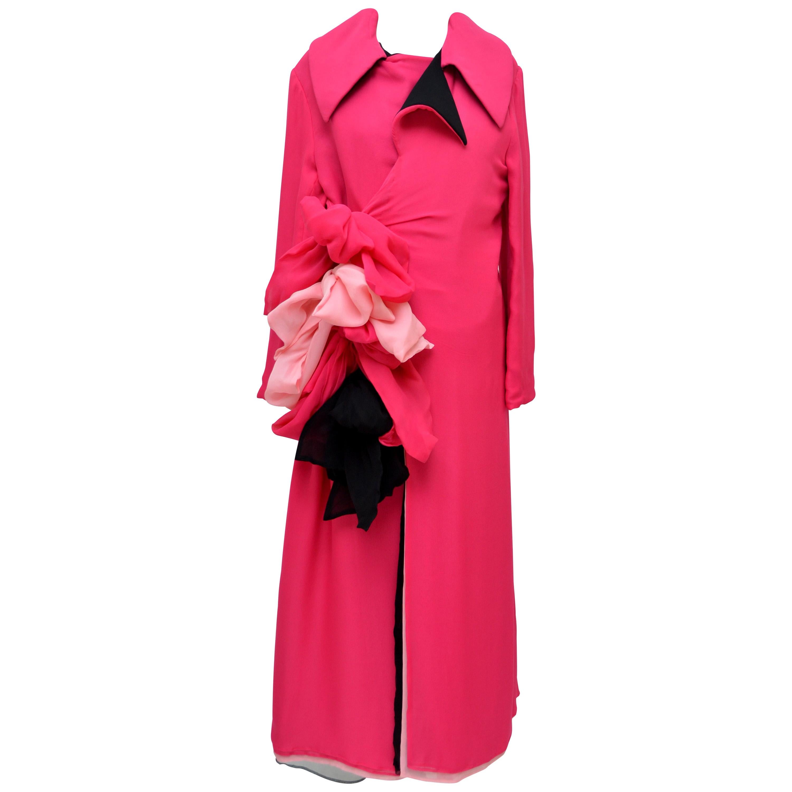 Rare Yohji Yamamoto Runway "05 Bow  Sash Tie Silk Layered Coat Dress   Mint 