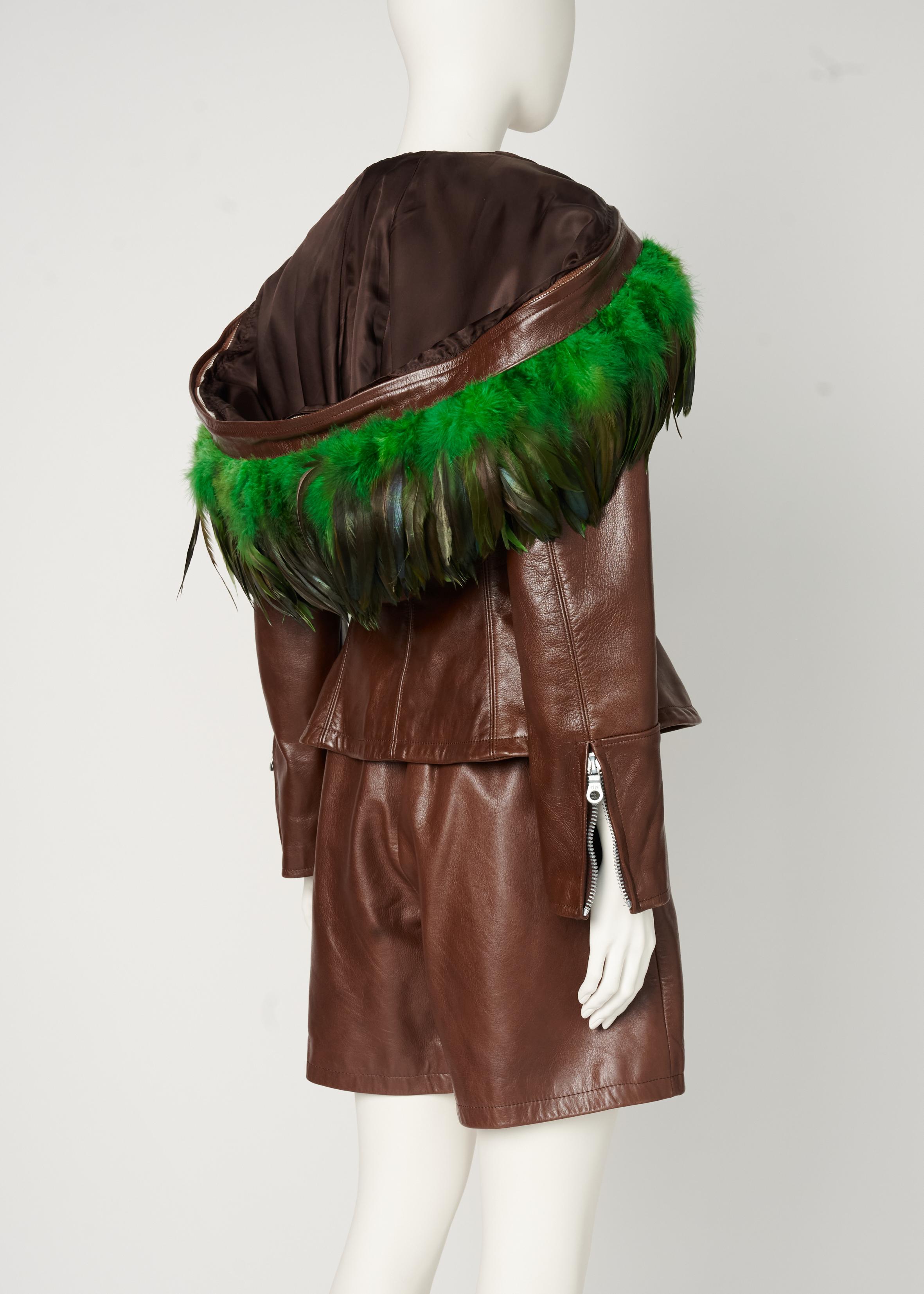 Rare Yohji Yamamoto Runway Leather & Feathers Shorts Suit Ensemble, FW 1991-1992 In Good Condition For Sale In Geneva, CH