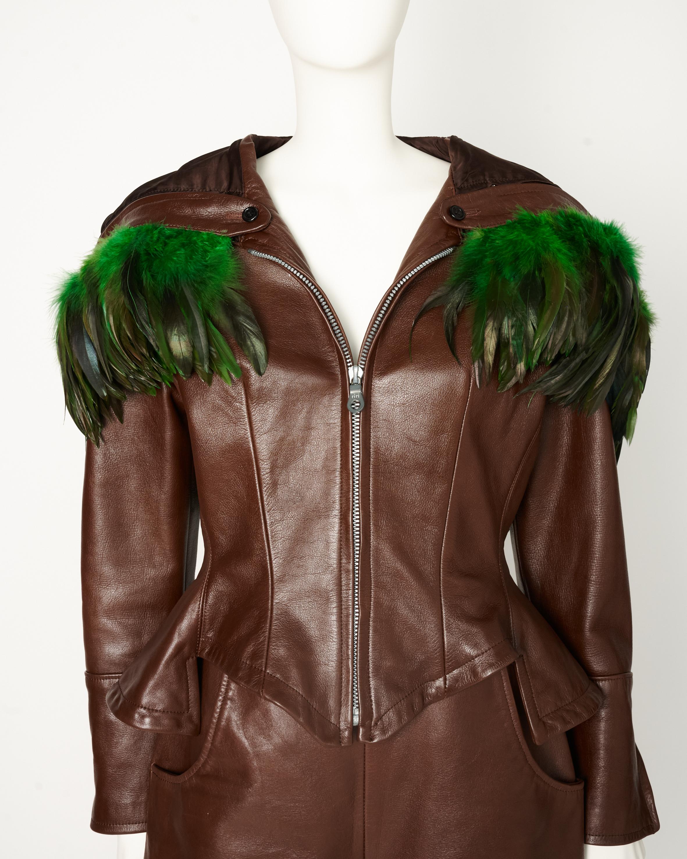 Rare Yohji Yamamoto Runway Leather & Feathers Shorts Suit Ensemble, FW 1991-1992 For Sale 3