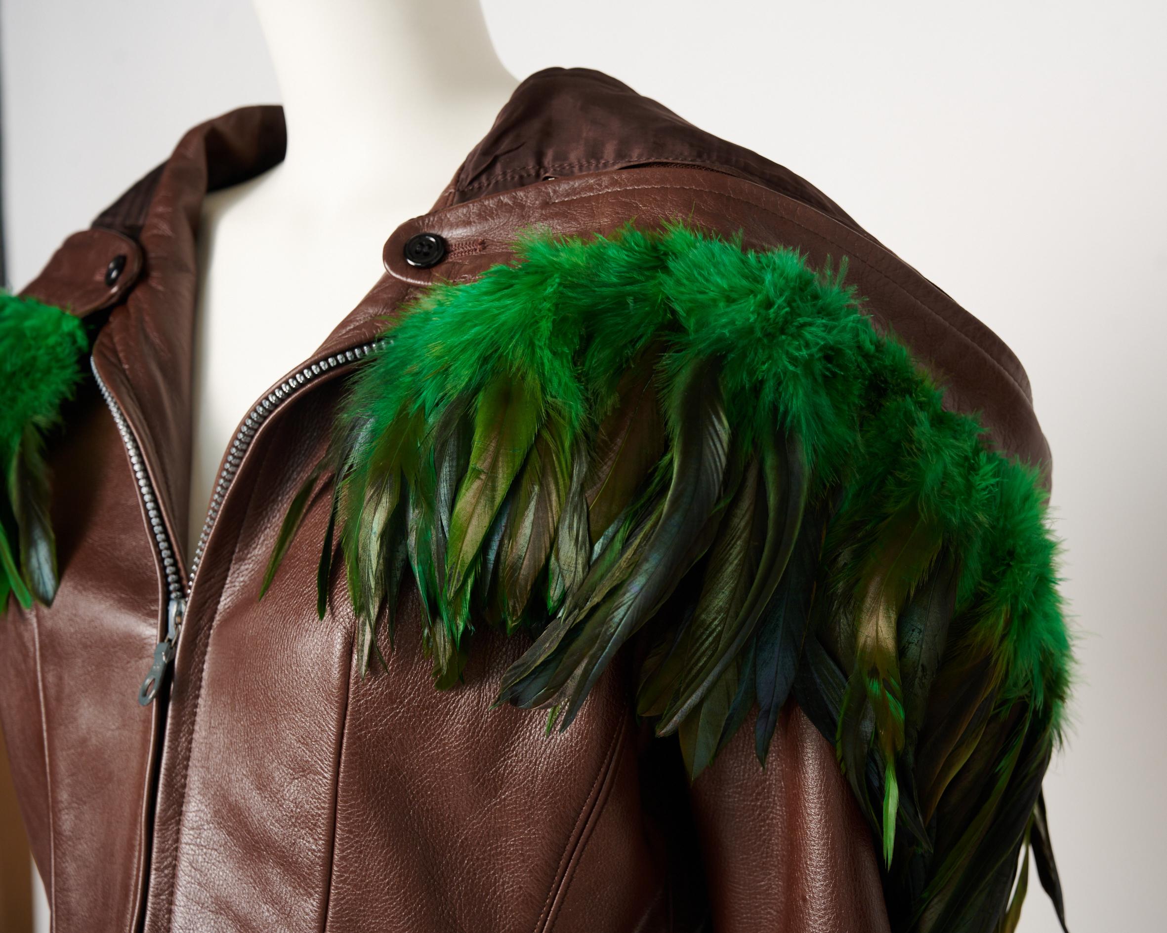 Rare Yohji Yamamoto Runway Leather & Feathers Shorts Suit Ensemble, FW 1991-1992 For Sale 4