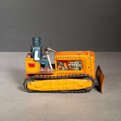 Rare Yoshiya Robot Bulldozer Tin Lithograph Toy-Japan c.1955