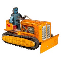 Rare Yoshiya Robot Bulldozer Tin Lithograph Toy-Japan c.1955