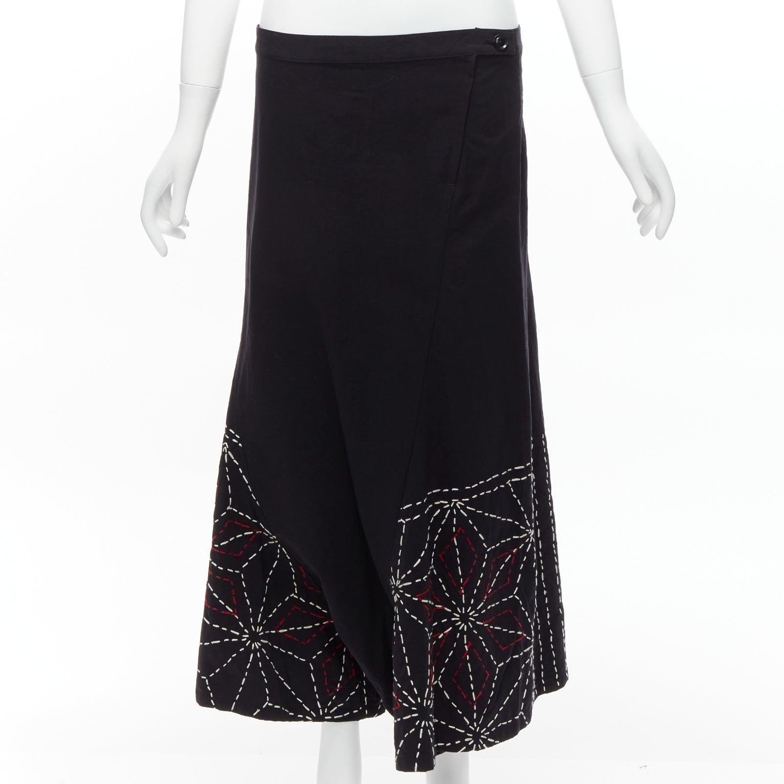 Black rare Y'S YOHJI YAMAMOTO red white hand stitched asymmetric harem pants JP2 M For Sale