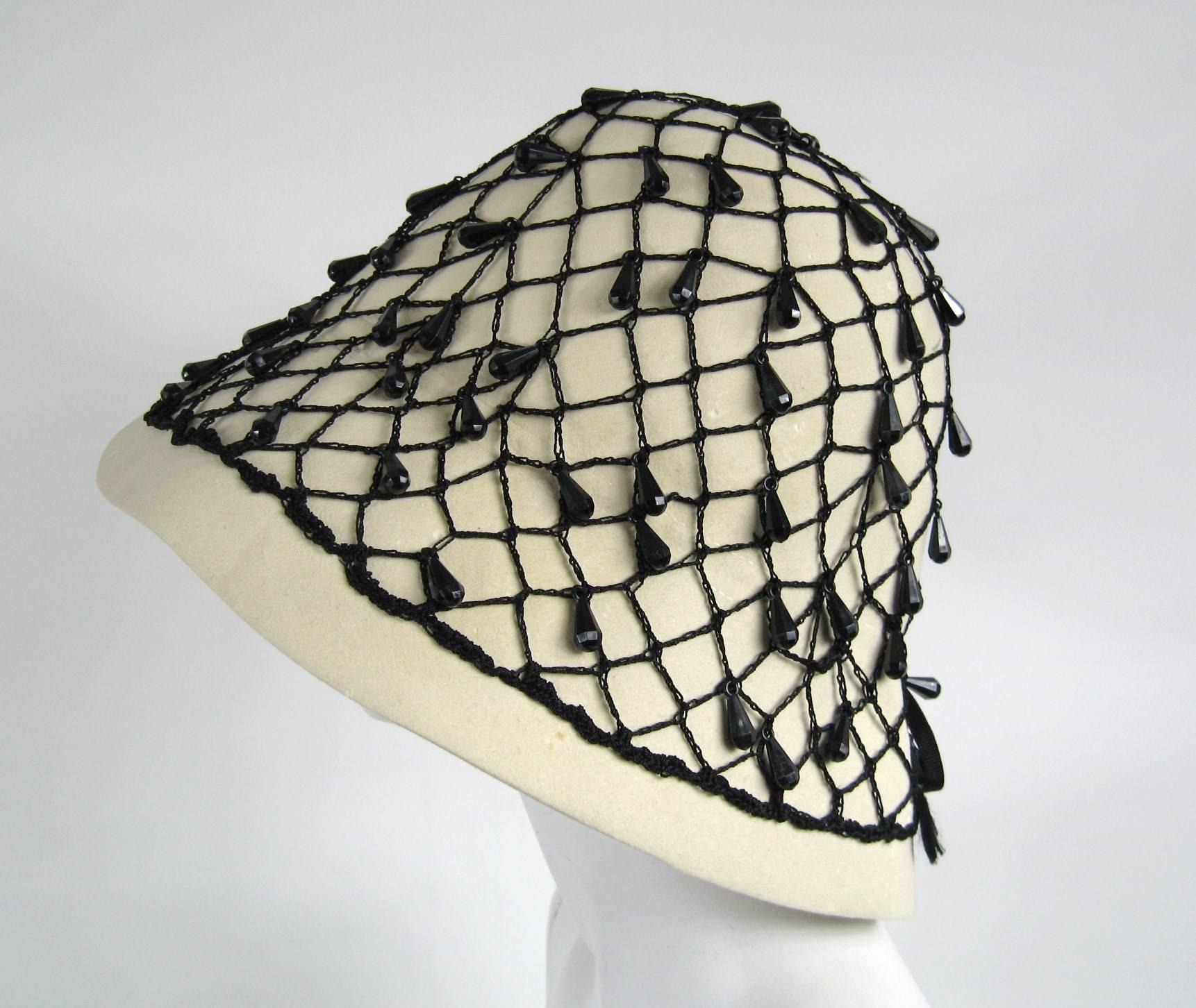 Rare YSL 1960s Yves Saint Laurent Beaded Cloche Hat In Good Condition In Wallkill, NY