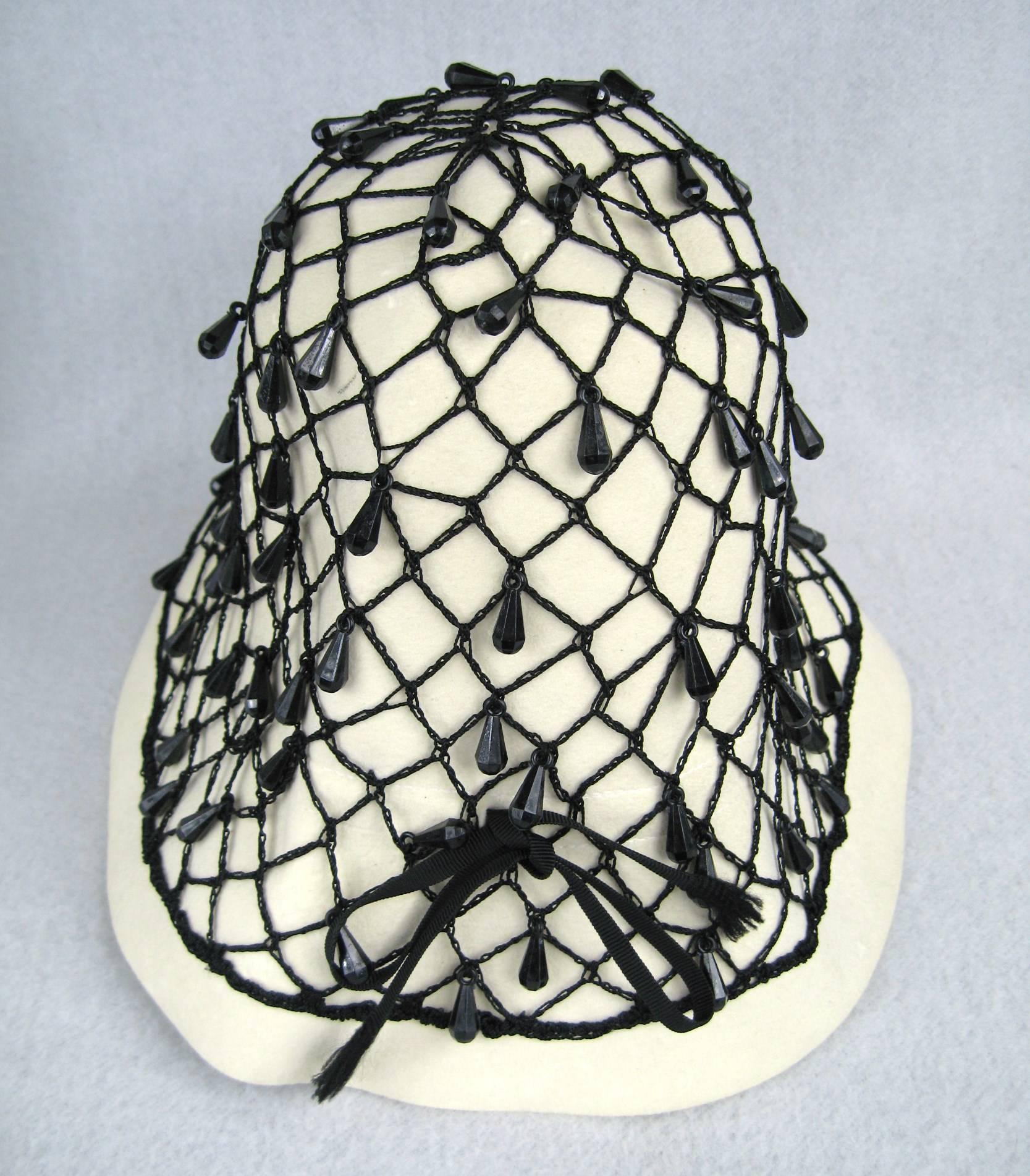 Rare YSL 1960s Yves Saint Laurent Beaded Cloche Hat 1