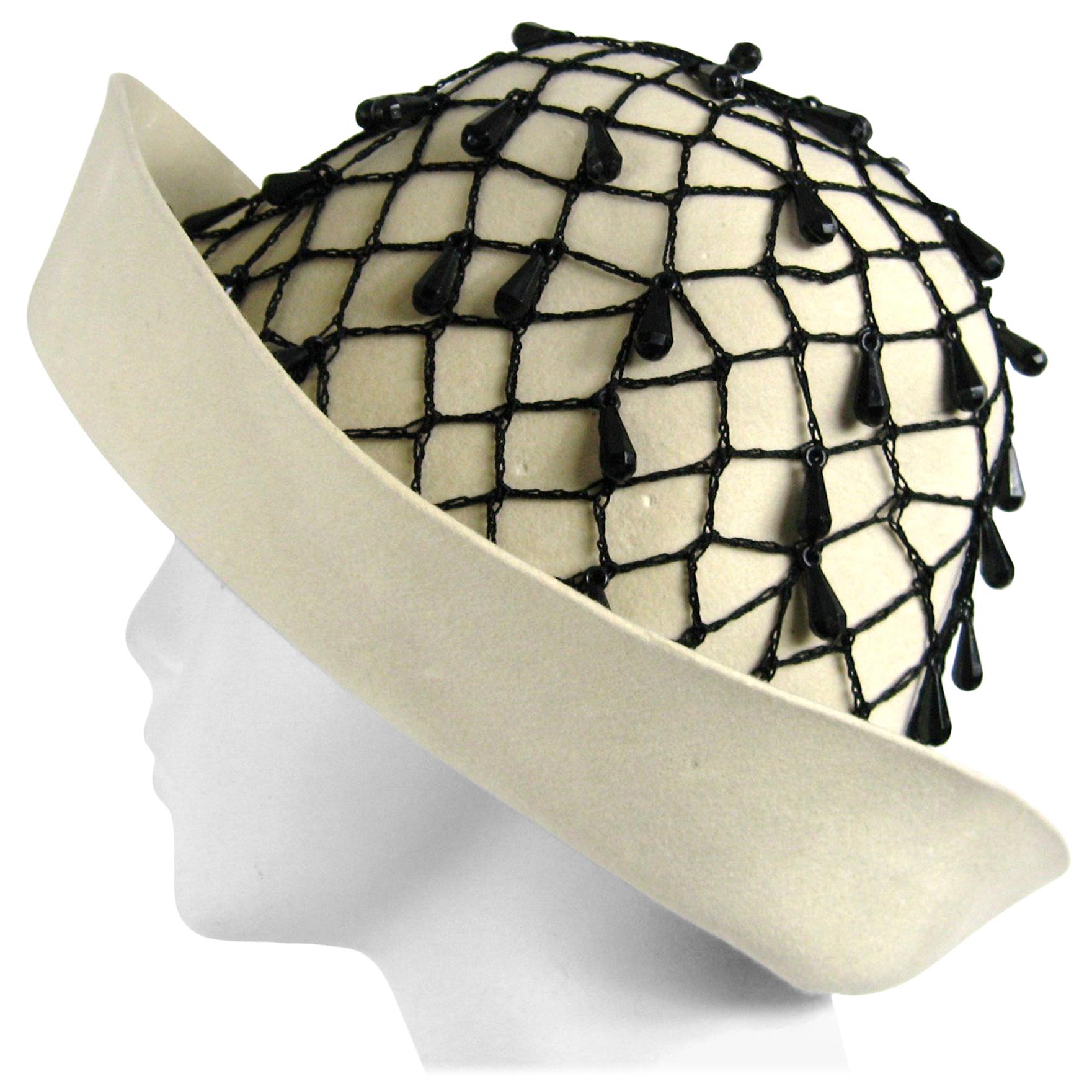 Rare YSL 1960s Yves Saint Laurent Beaded Cloche Hat