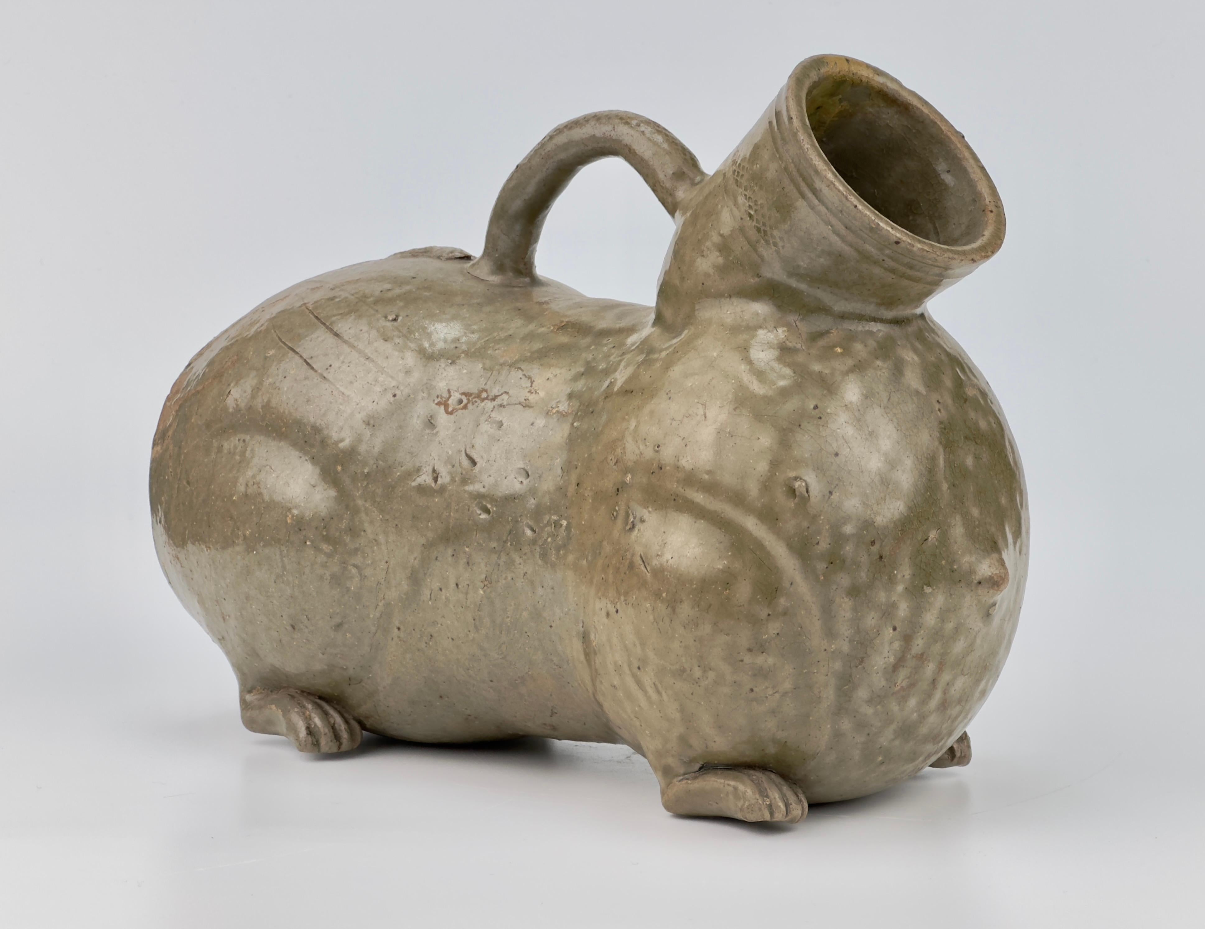 Rare Yue Celadon-Glazed Figural Vessel, Western Jin dynasty (265-420) For Sale 11