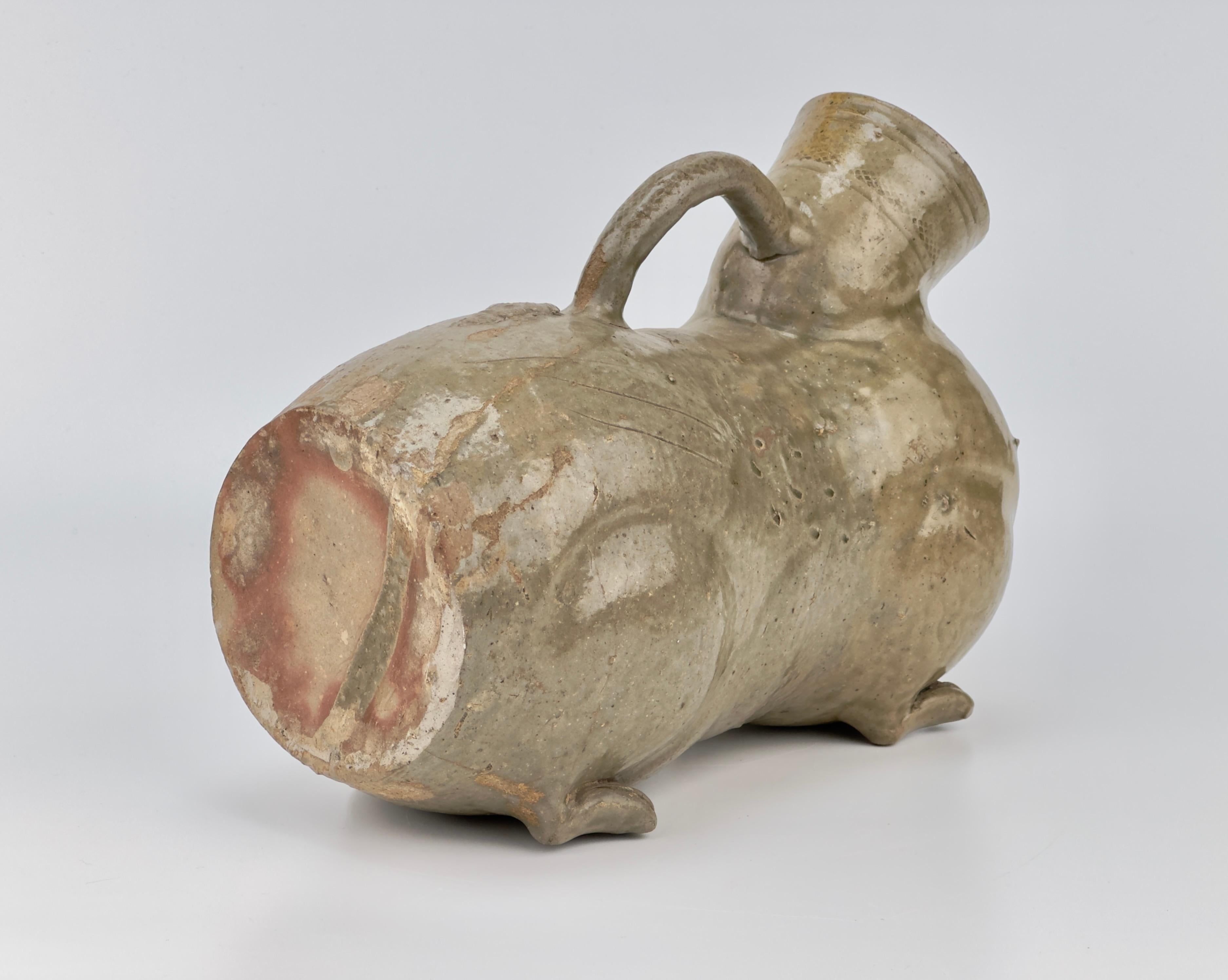 Han Rare Yue Celadon-Glazed Figural Vessel, Western Jin dynasty (265-420) For Sale