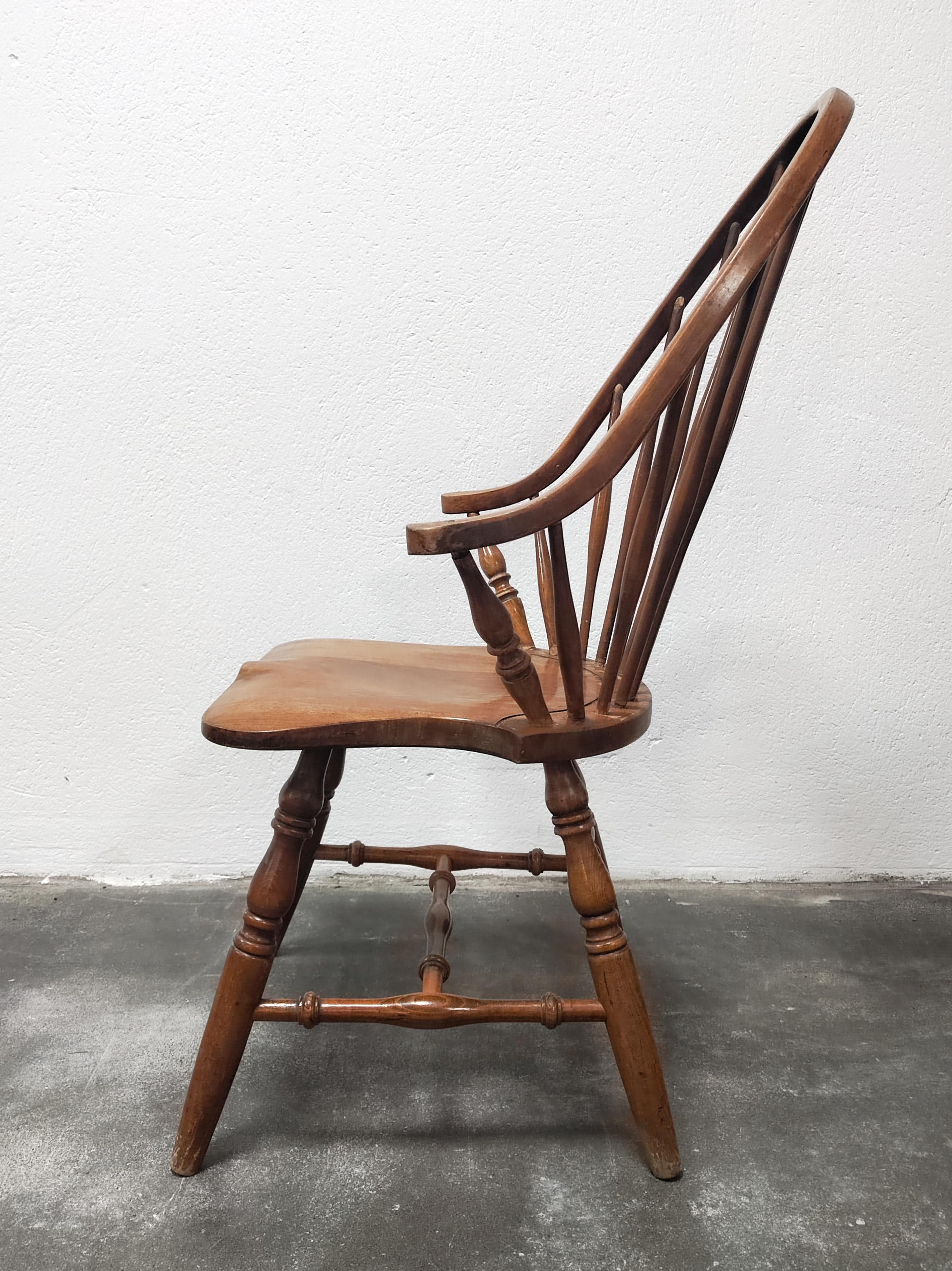 International Style 1 of 20 Windsor Tall Spindle Back Armchair in Beech, Yugoslavia 1950s For Sale