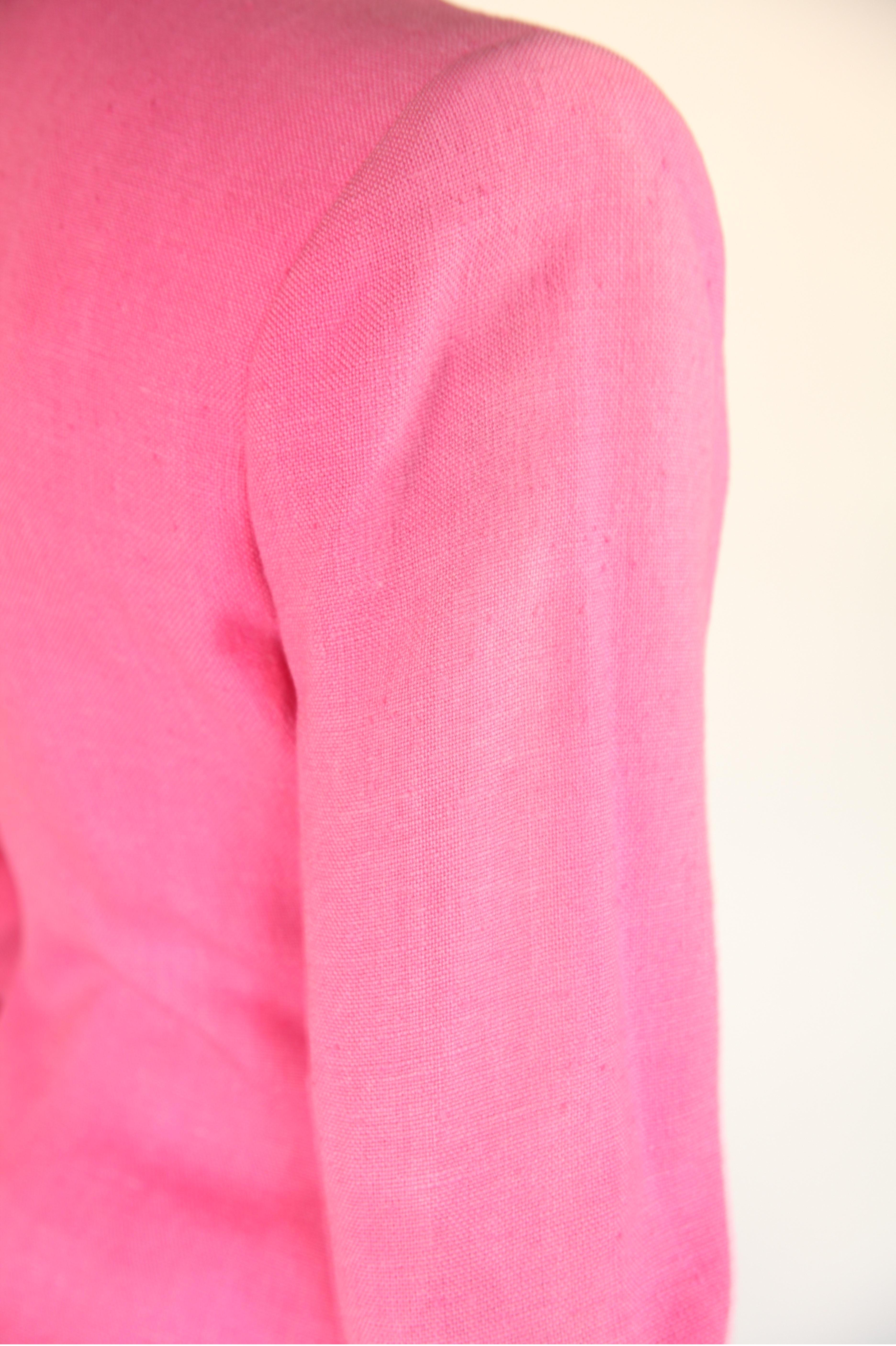 Rare Yves Saint Laurent bubblegum pink sculptured linen jacket, circa 1980s For Sale 7