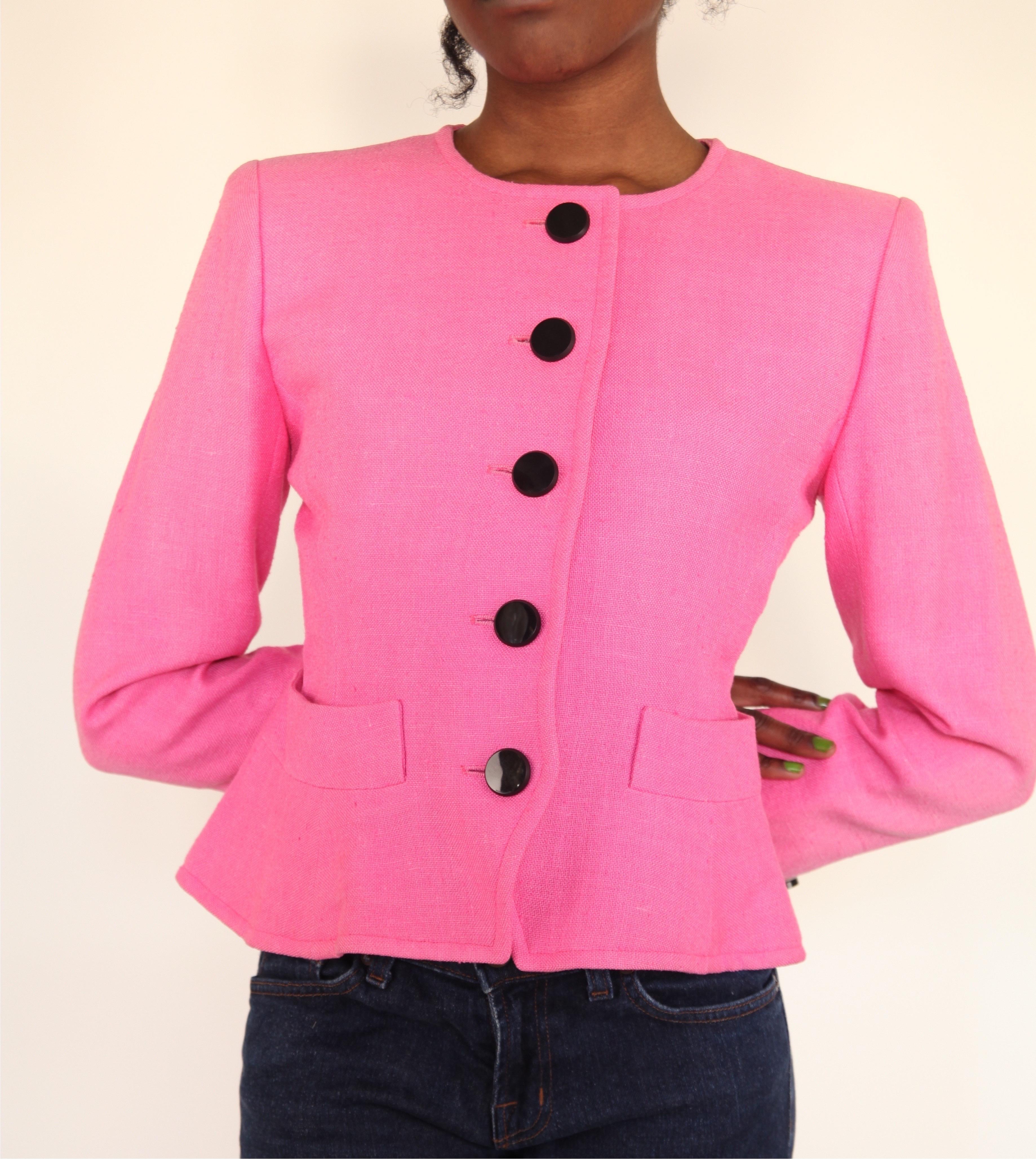 Rare Yves Saint Laurent bubblegum pink sculptured linen jacket, circa 1980s In Good Condition For Sale In London, GB