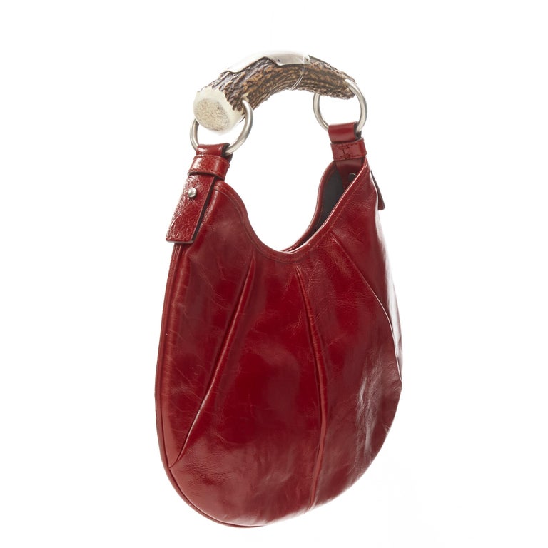 Yves Saint Laurent Mala Mala Mombasa Rivet Gaucho Horn Red Leather Hob –  Dyva's Closet