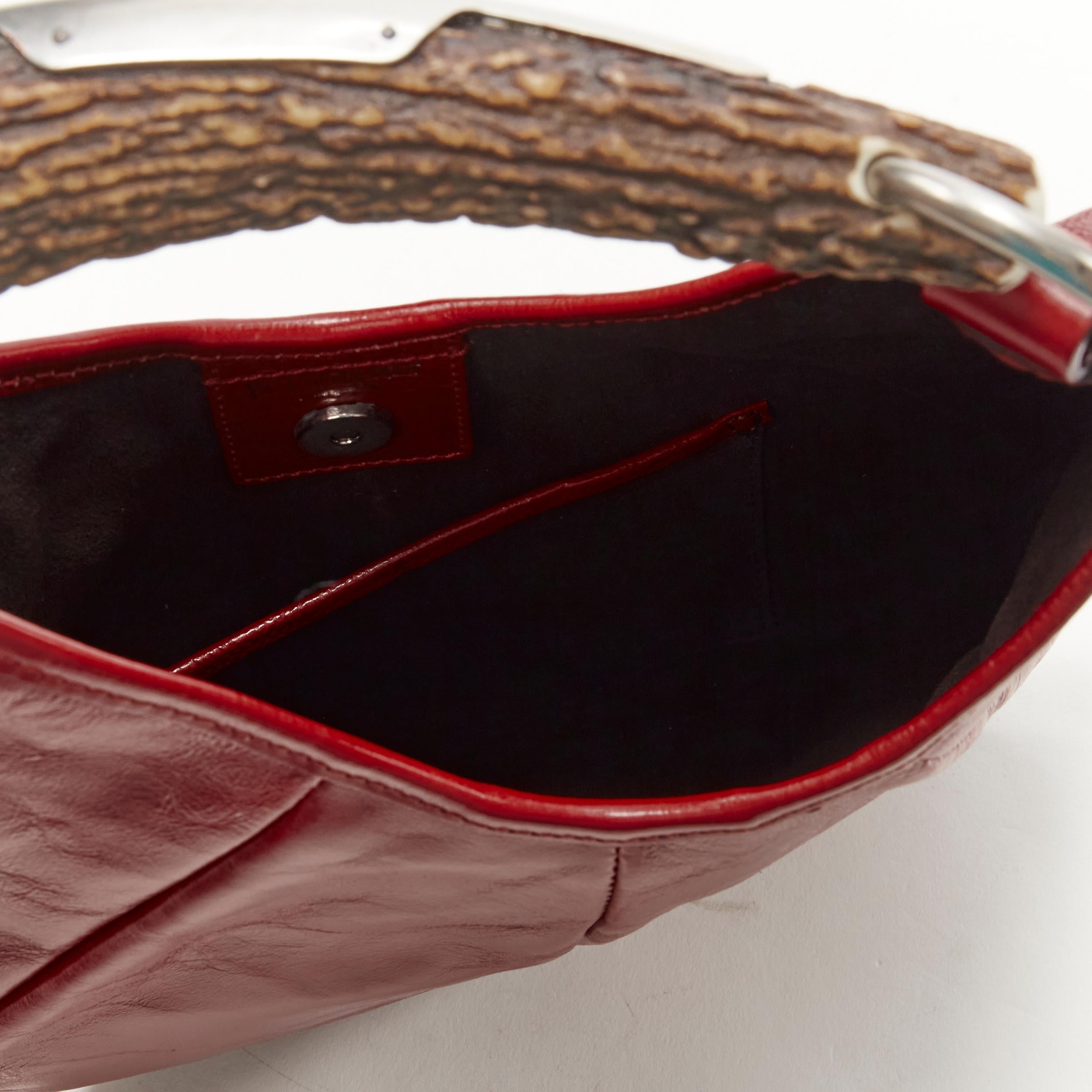 rare YVES SAINT LAURENT Mini Mombasa horn handle red leather top handle bag 2