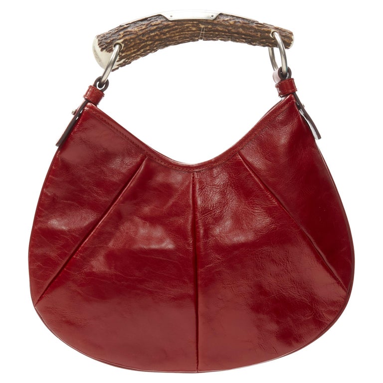 rare YVES SAINT LAURENT Mini Mombasa horn handle red leather top handle bag  at 1stDibs