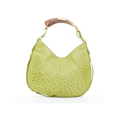 rare YVES SAINT LAURENT Tom Ford Vintage Mombasa green ostrich handle hobo bag