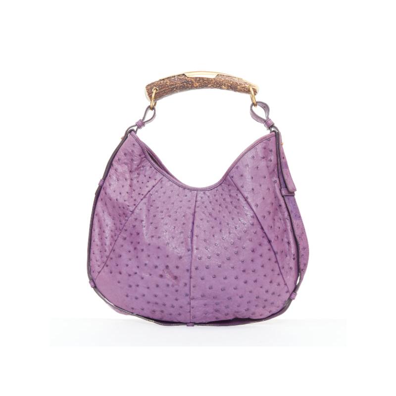 rare YVES SAINT LAURENT Tom Ford Vintage Mombasa purple ostrich handle hobo bag