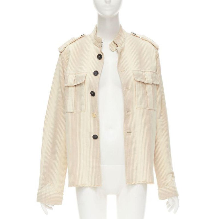 rare YVES SAINT LAURENT Vintage beige YSL badge military captain shirt