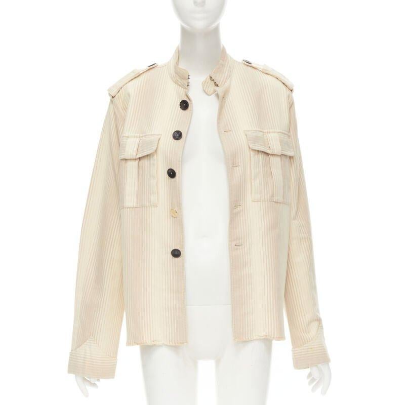 Beige rare YVES SAINT LAURENT Vintage beige YSL badge military captain shirt For Sale