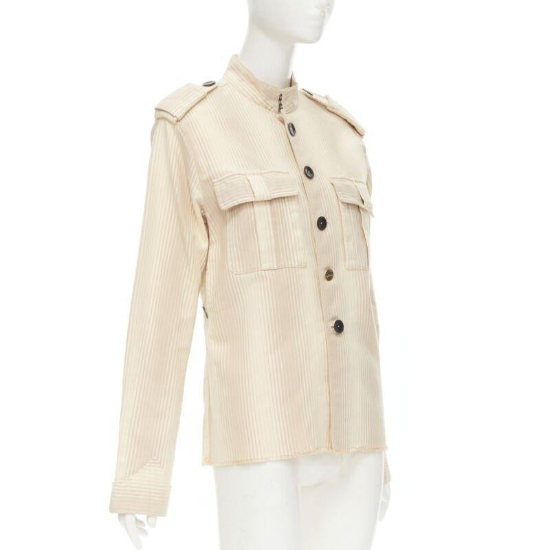 Women's rare YVES SAINT LAURENT Vintage beige YSL badge military captain shirt For Sale