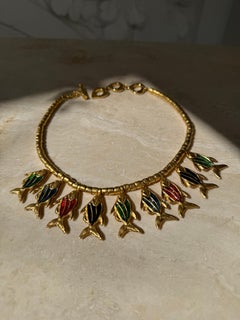 Rare Yves Saint Laurent vintage collier necklace with enamel fish pendants