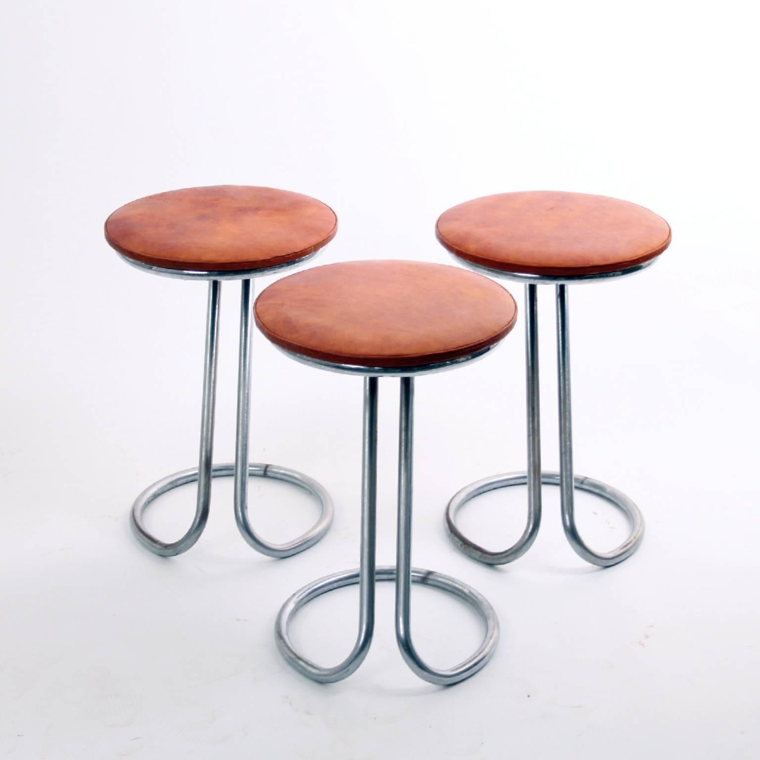 American Rare Z-Stools by Gilbert Rohde with Leather Seats, 1933