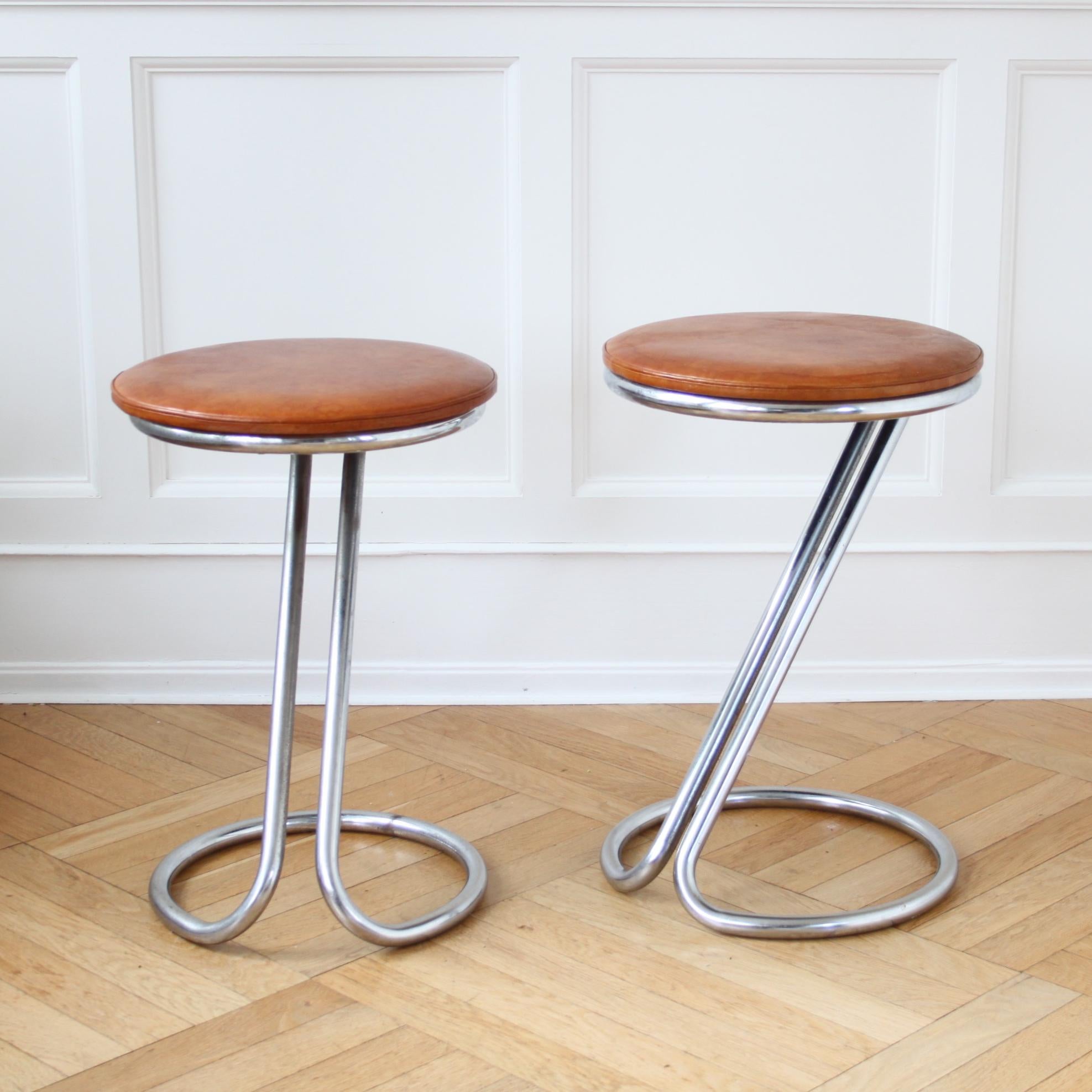 Américain Tabourets Z rares de Gilbert Rohde avec sièges en cuir, 1933 en vente