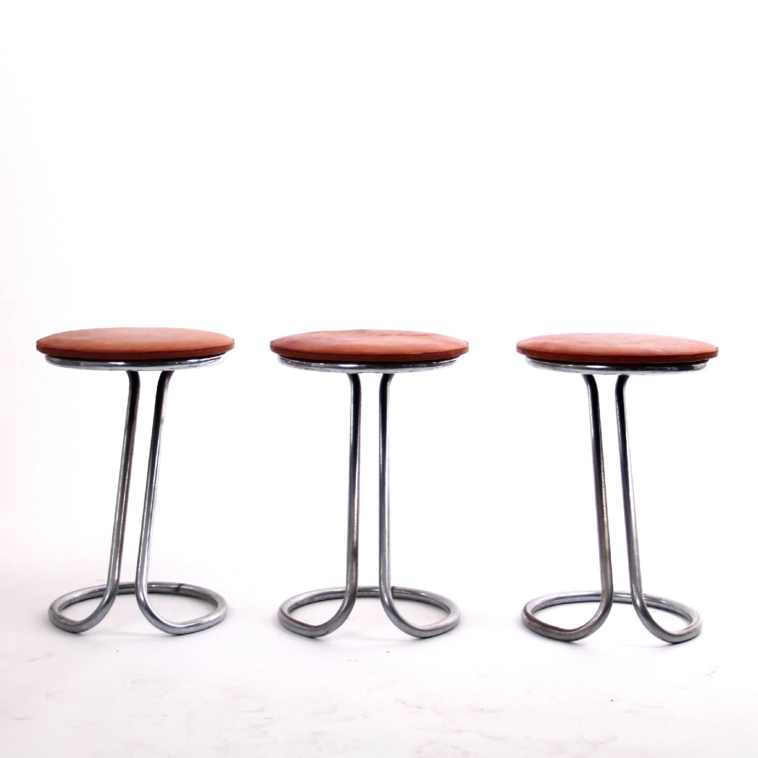 20th Century Rare Z-Stools by Gilbert Rohde with Leather Seats, 1933