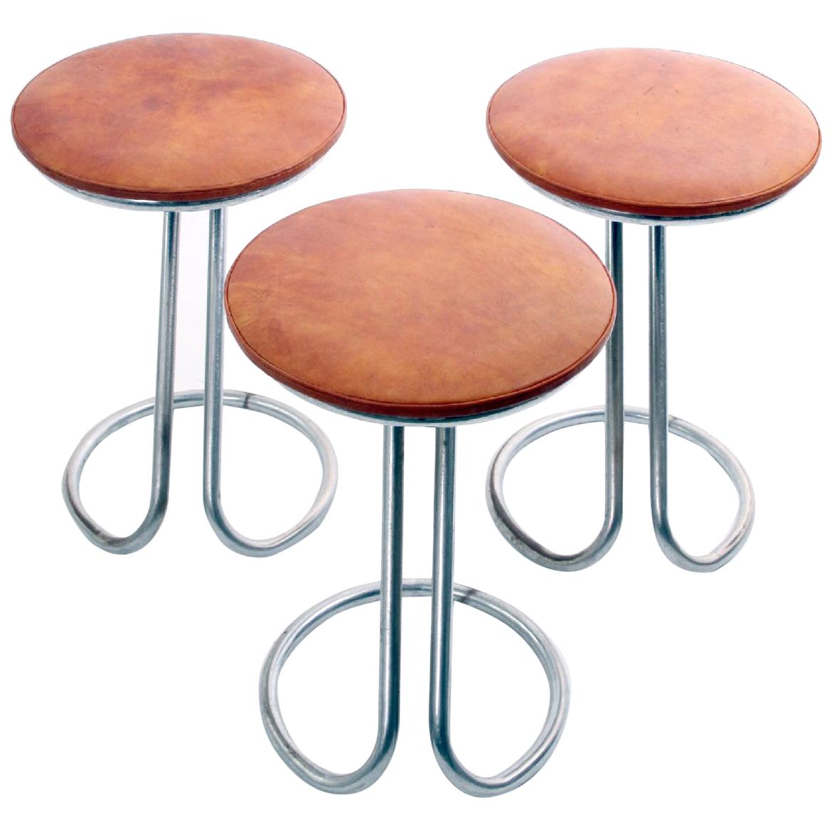 Rare Z-Stools by Gilbert Rohde with Leather Seats, 1933
