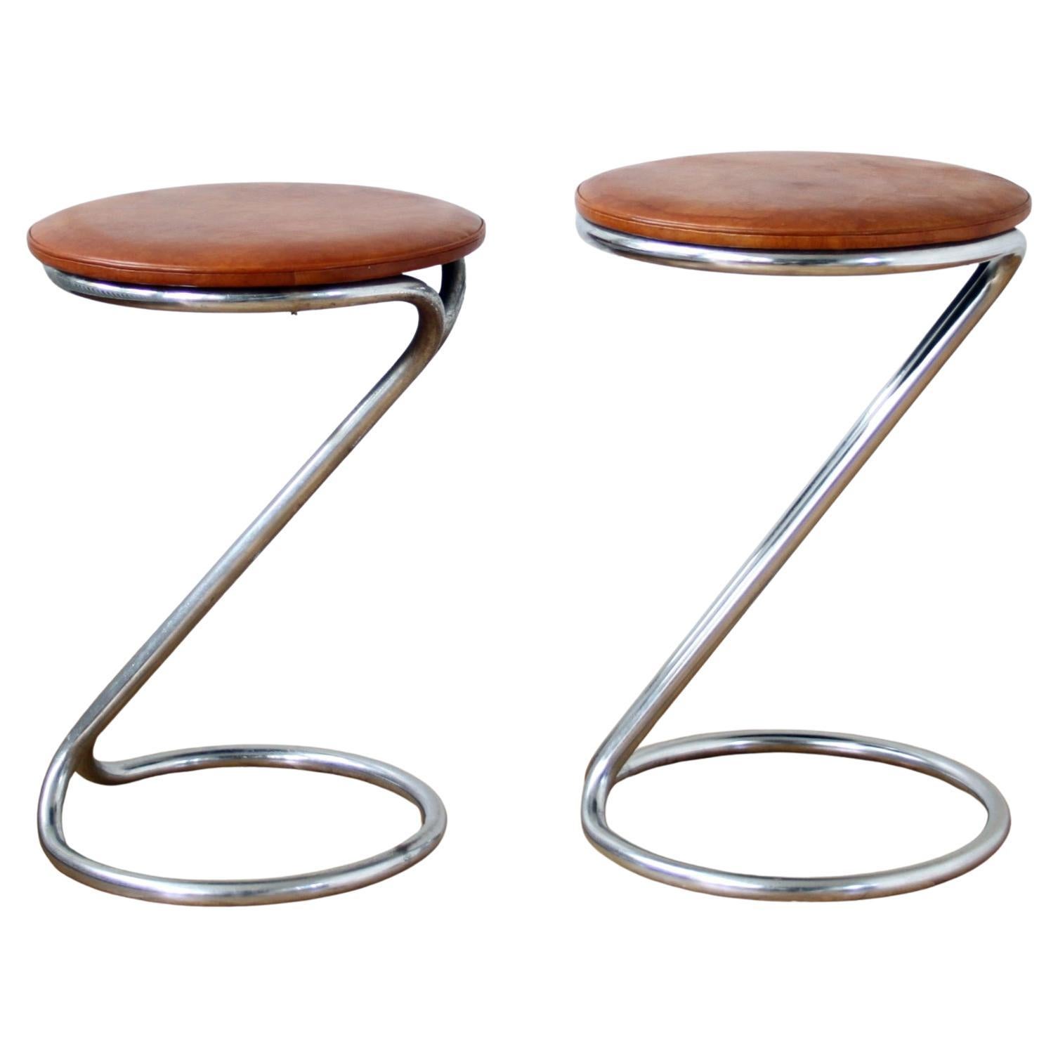 Tabourets Z rares de Gilbert Rohde avec sièges en cuir, 1933 en vente