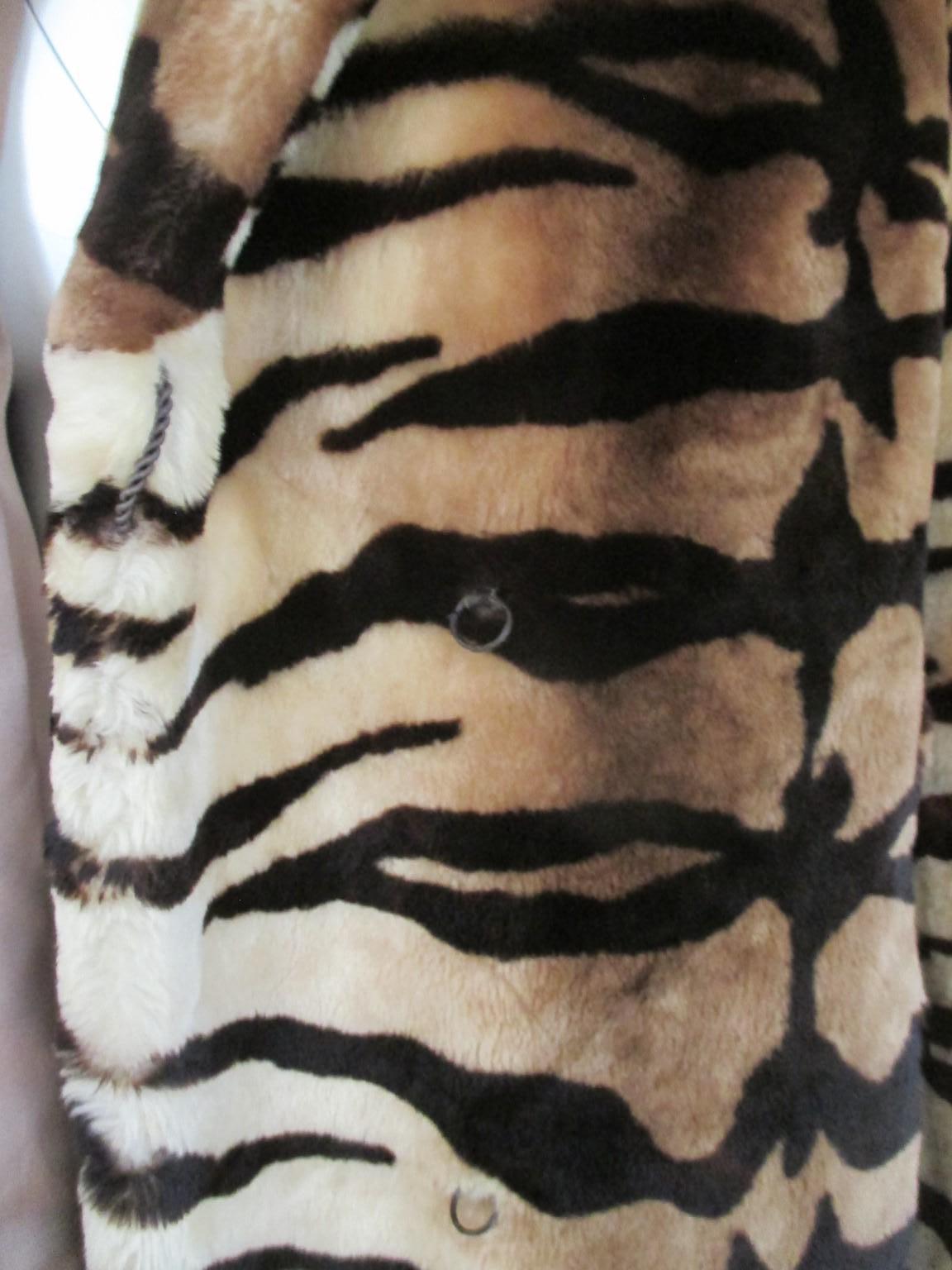Black Tiger Print Sheared Beaver Fur Coat