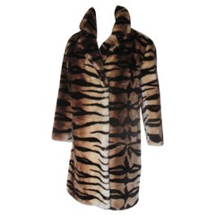 Tiger Print Sheared Beaver Fur Coat