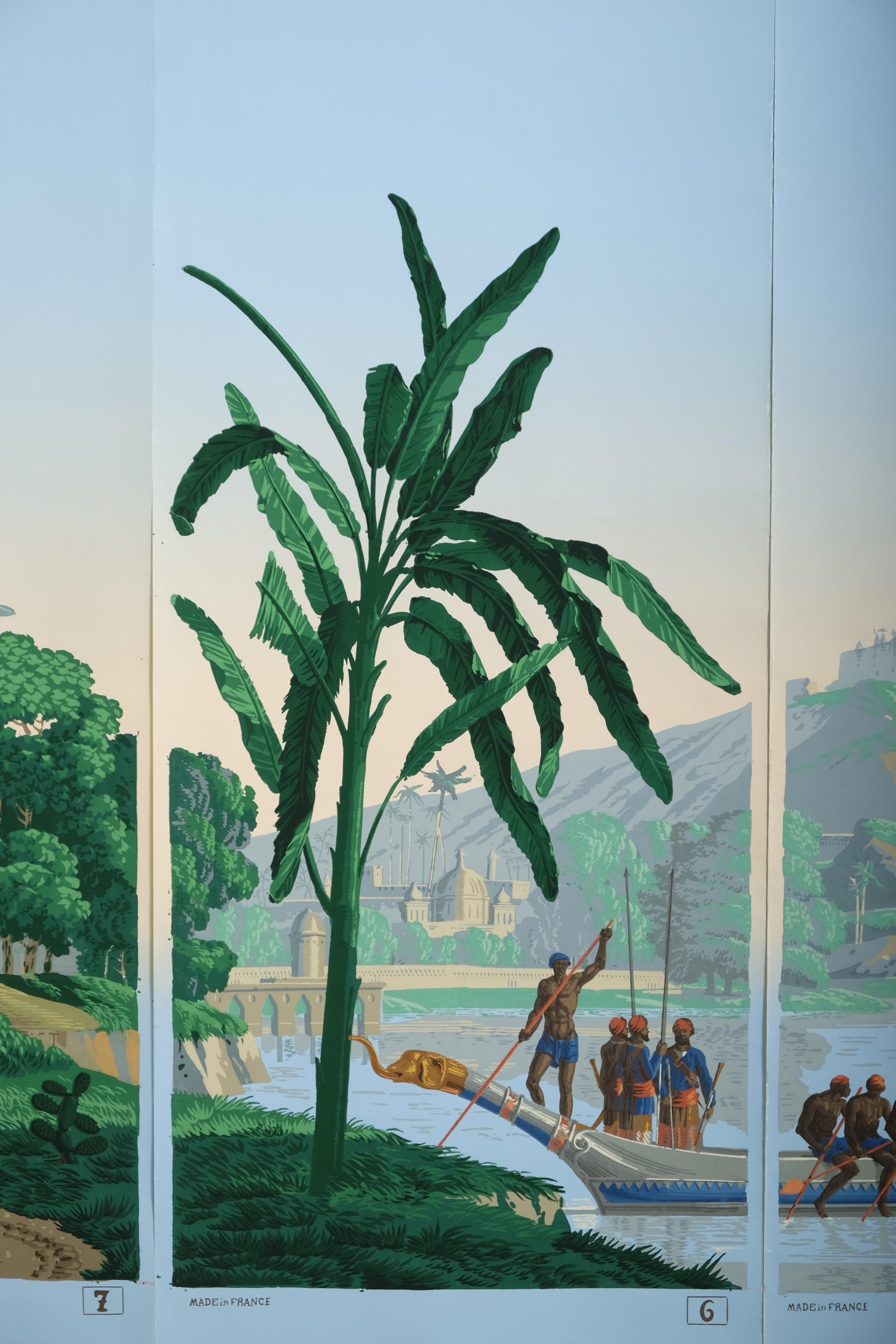 Zuber Panoramic Wallpaper Hindustan Woodcut Print Panels 5 to 7, France For Sale 6