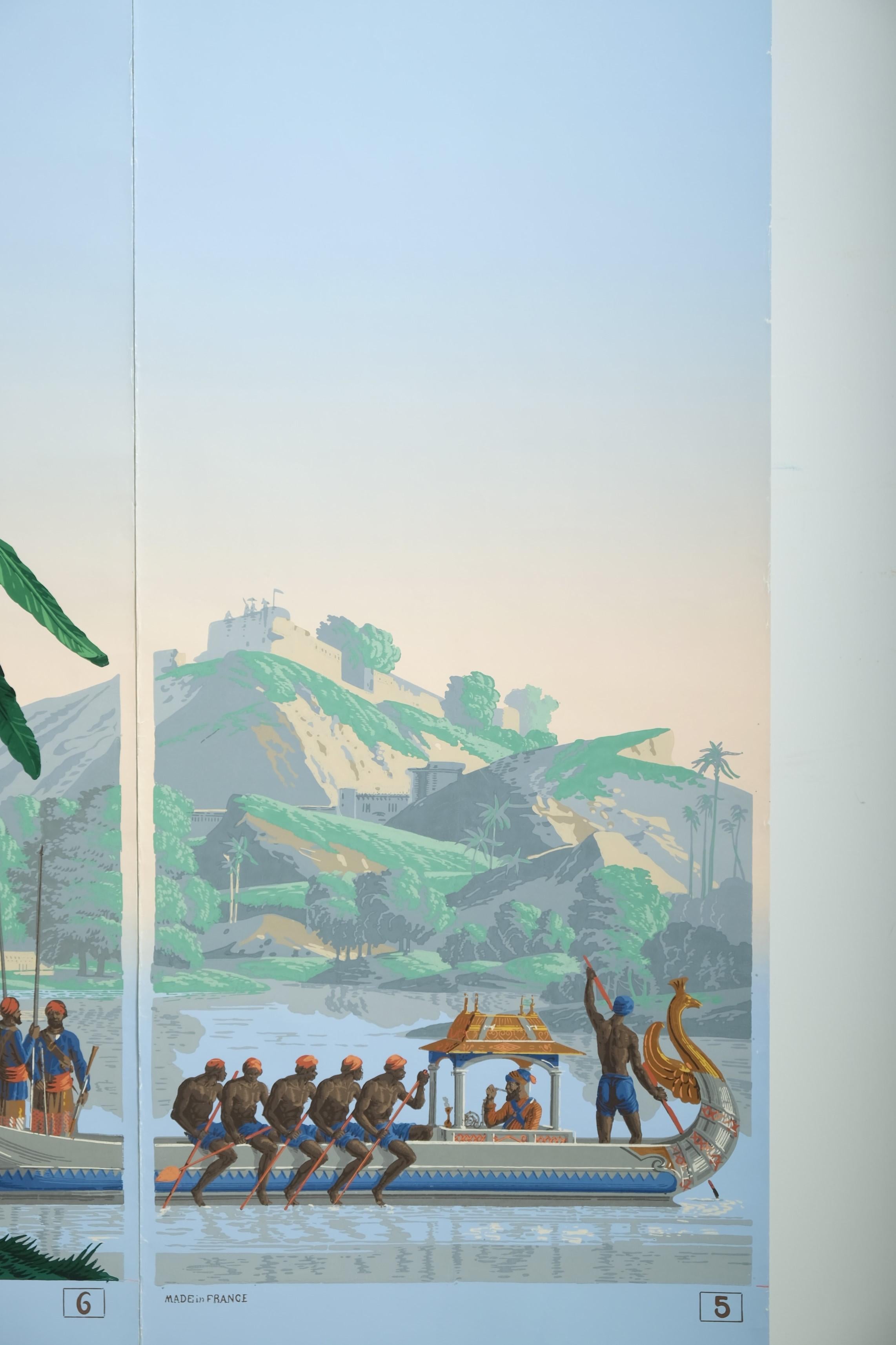 Zuber Panoramic Wallpaper Hindustan Woodcut Print Panels 5 to 7, France For Sale 11