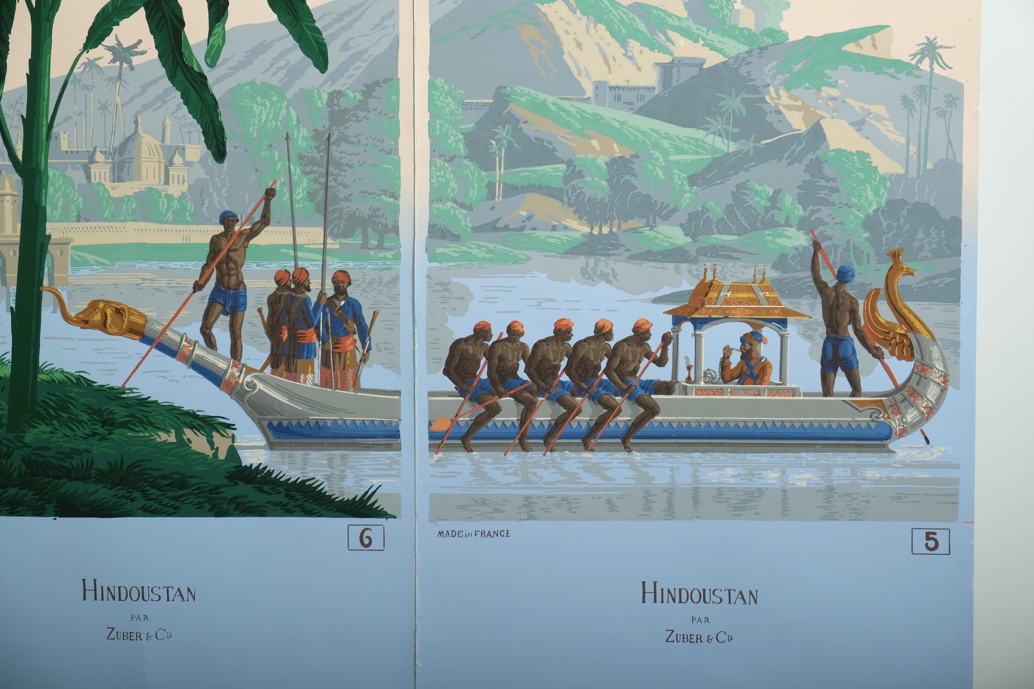 Zuber Panoramic Wallpaper Hindustan Woodcut Print Panels 5 to 7, France For Sale 13