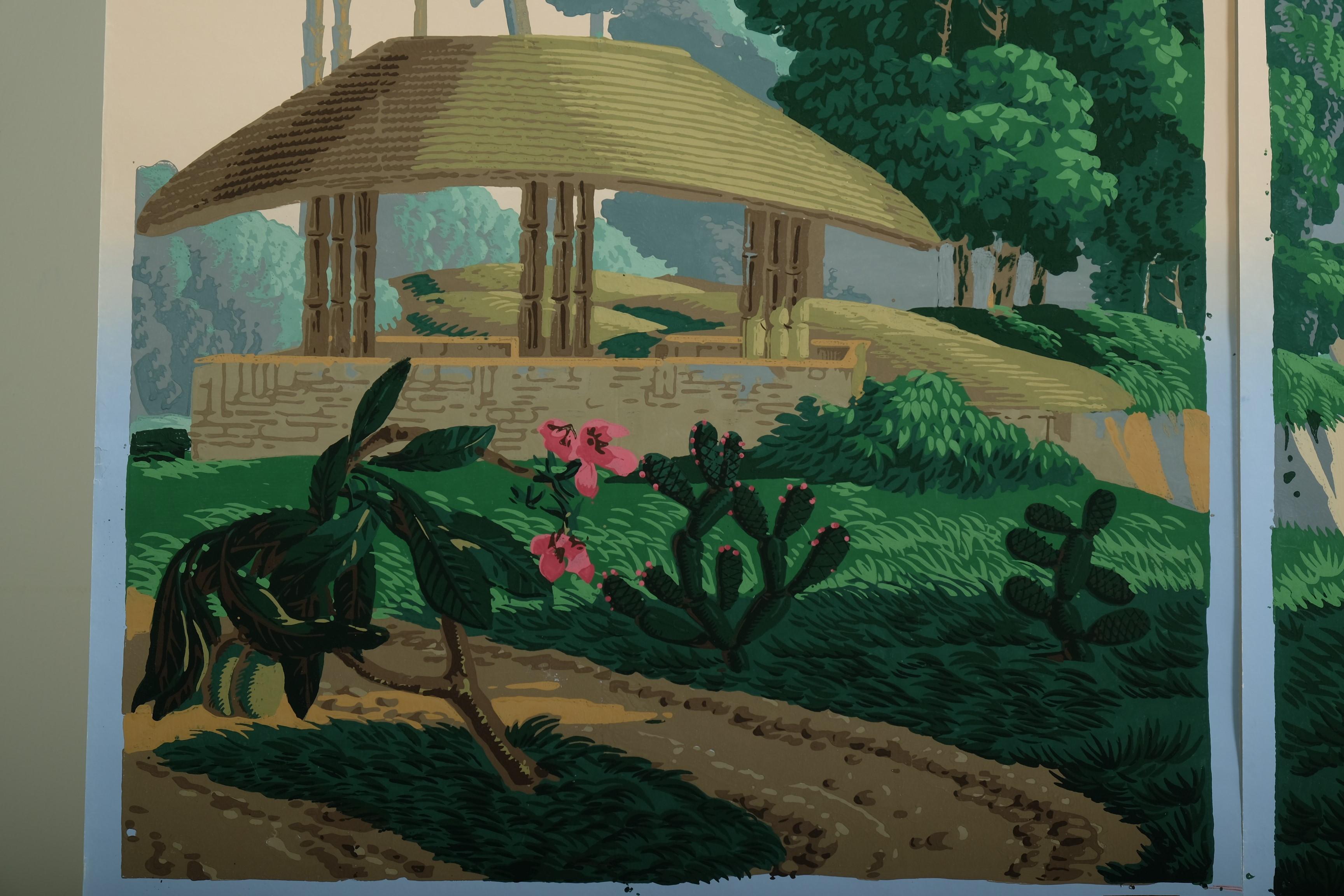 Zuber Panoramic Wallpaper Hindustan Woodcut Print Panels 5 to 7, France For Sale 4