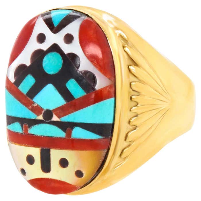 Rare Zuni Gold Ring For Sale at 1stDibs | zuni rings for sale