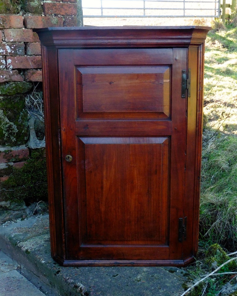 Georgian Rare18th Century English Cherry Wood Corner Cupboard For Sale