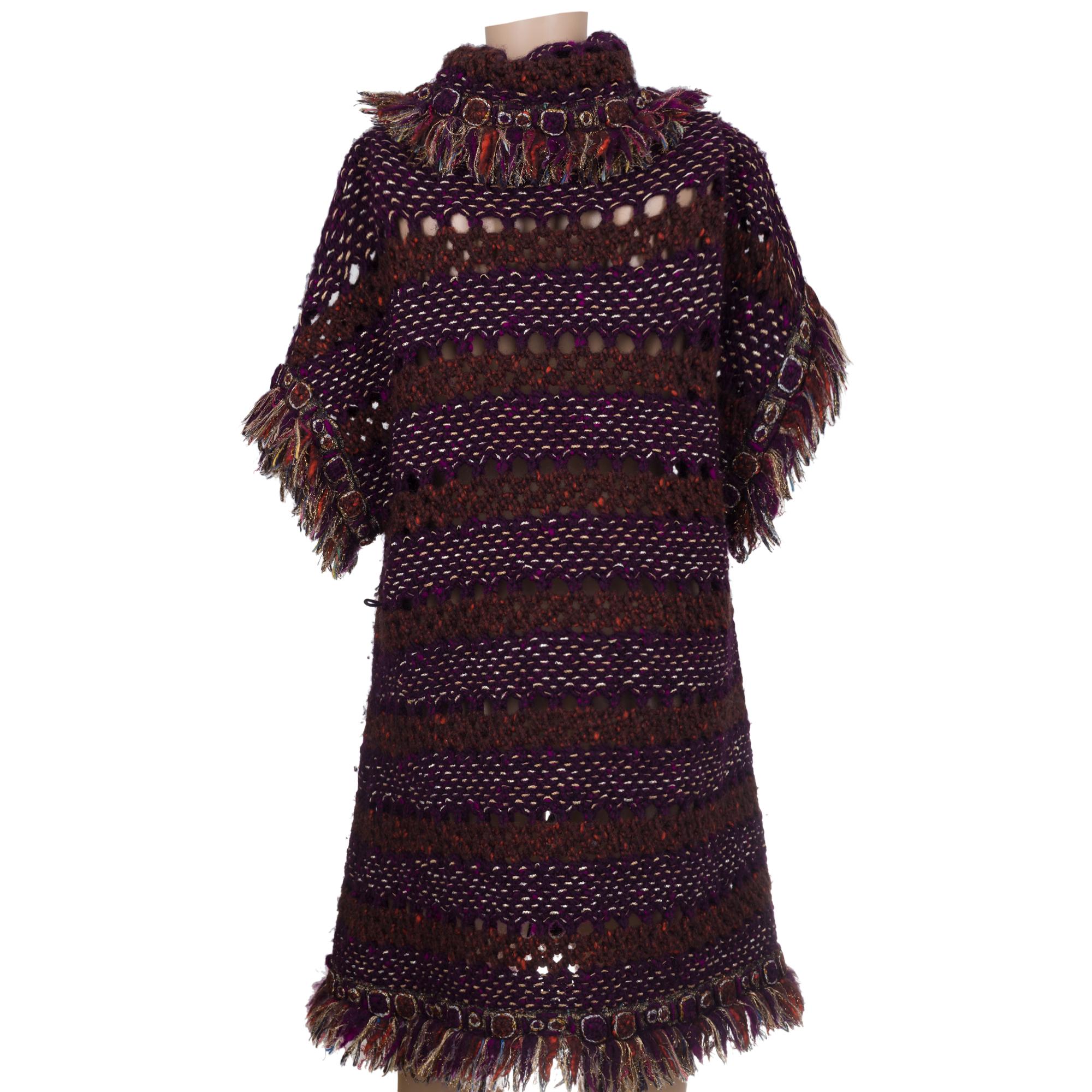 Black RareChanel Burgundy Gold Multicolor Tunic Sweater Dress For Sale