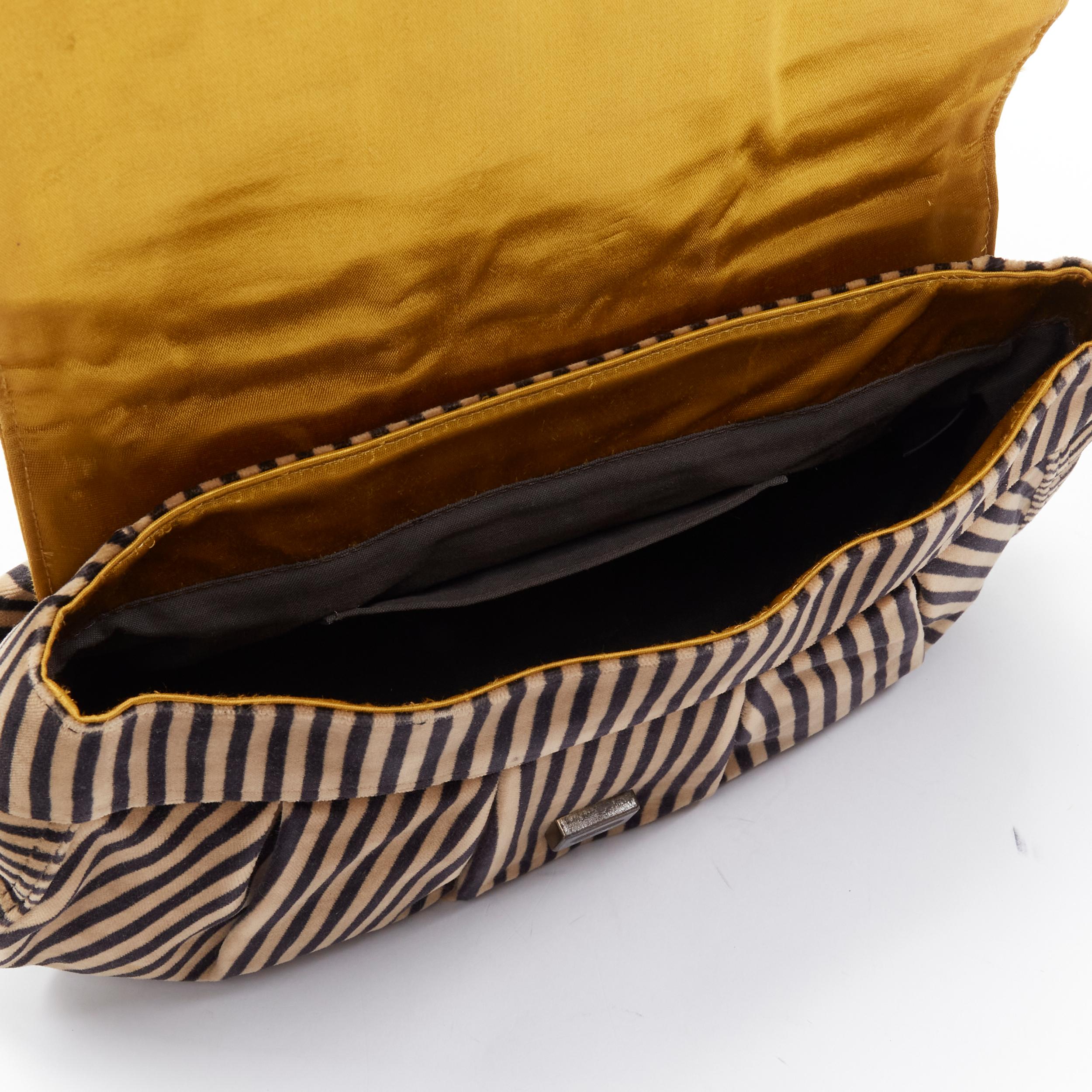 rare FENDI Borsa brown striped velvet Barocco buckle satchel bag 2