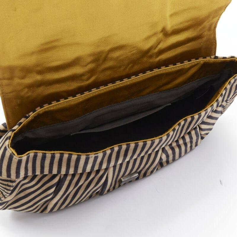 rareFENDI Borsa brown striped velvet Barocco buckle satchel bag 5