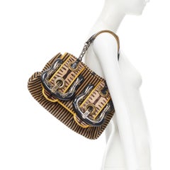 rare FENDI Borsa brown striped velvet Barocco buckle satchel bag