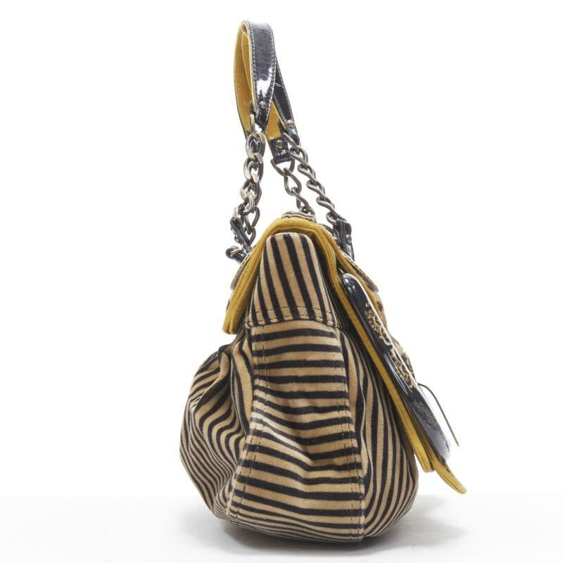 Black rareFENDI Borsa brown striped velvet Barocco buckle satchel bag