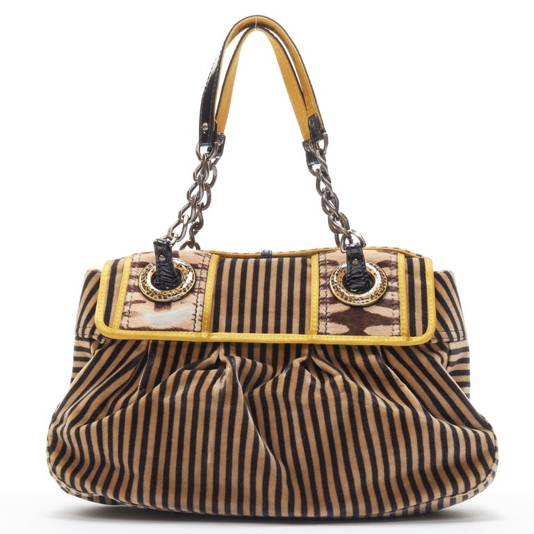 rare FENDI Borsa brown striped velvet Barocco buckle satchel bag at 1stDibs