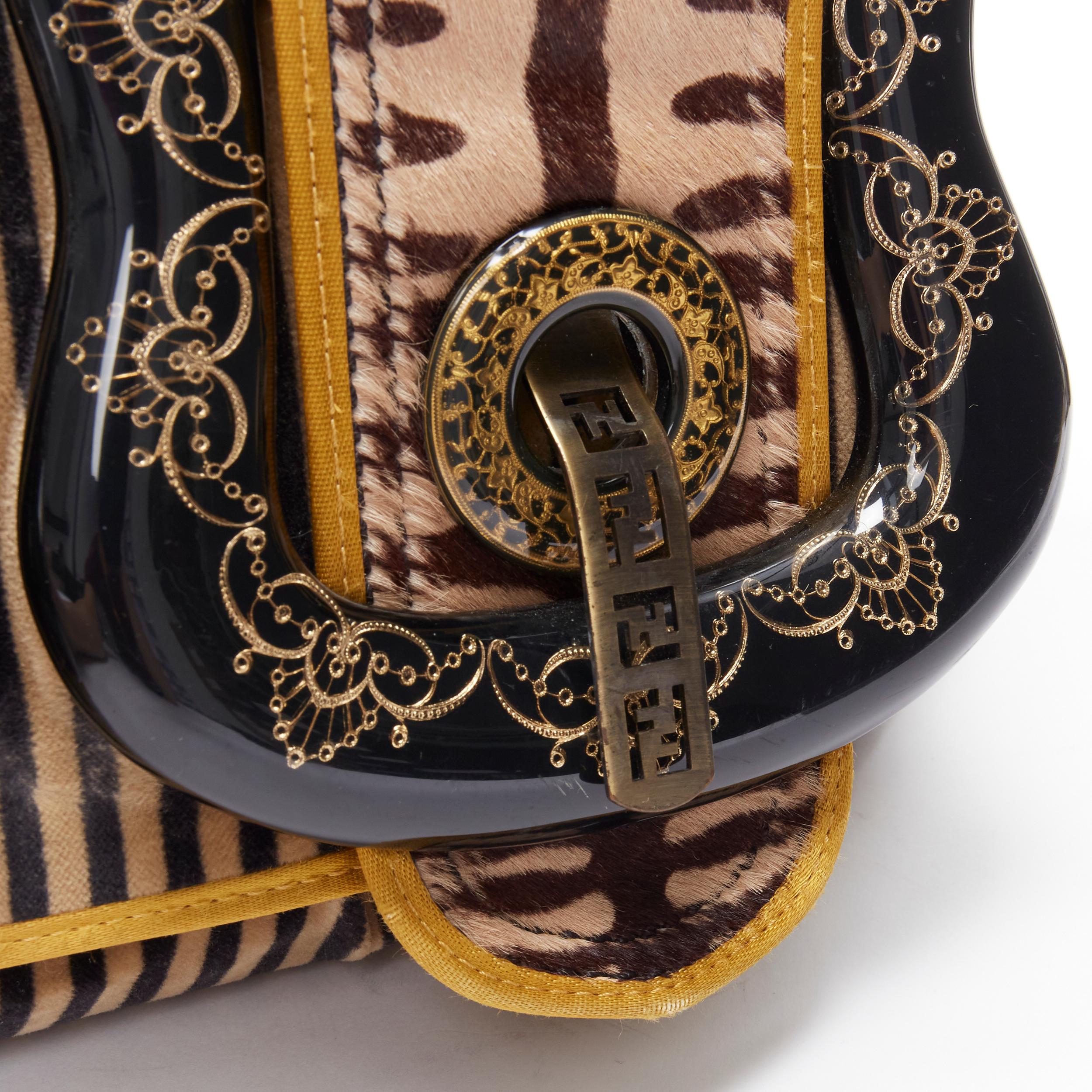 Black rare FENDI Borsa brown striped velvet Barocco buckle satchel bag