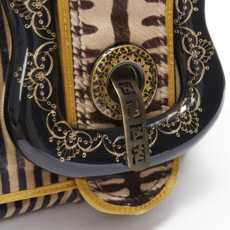 rareFENDI Borsa brown striped velvet Barocco buckle satchel bag 1