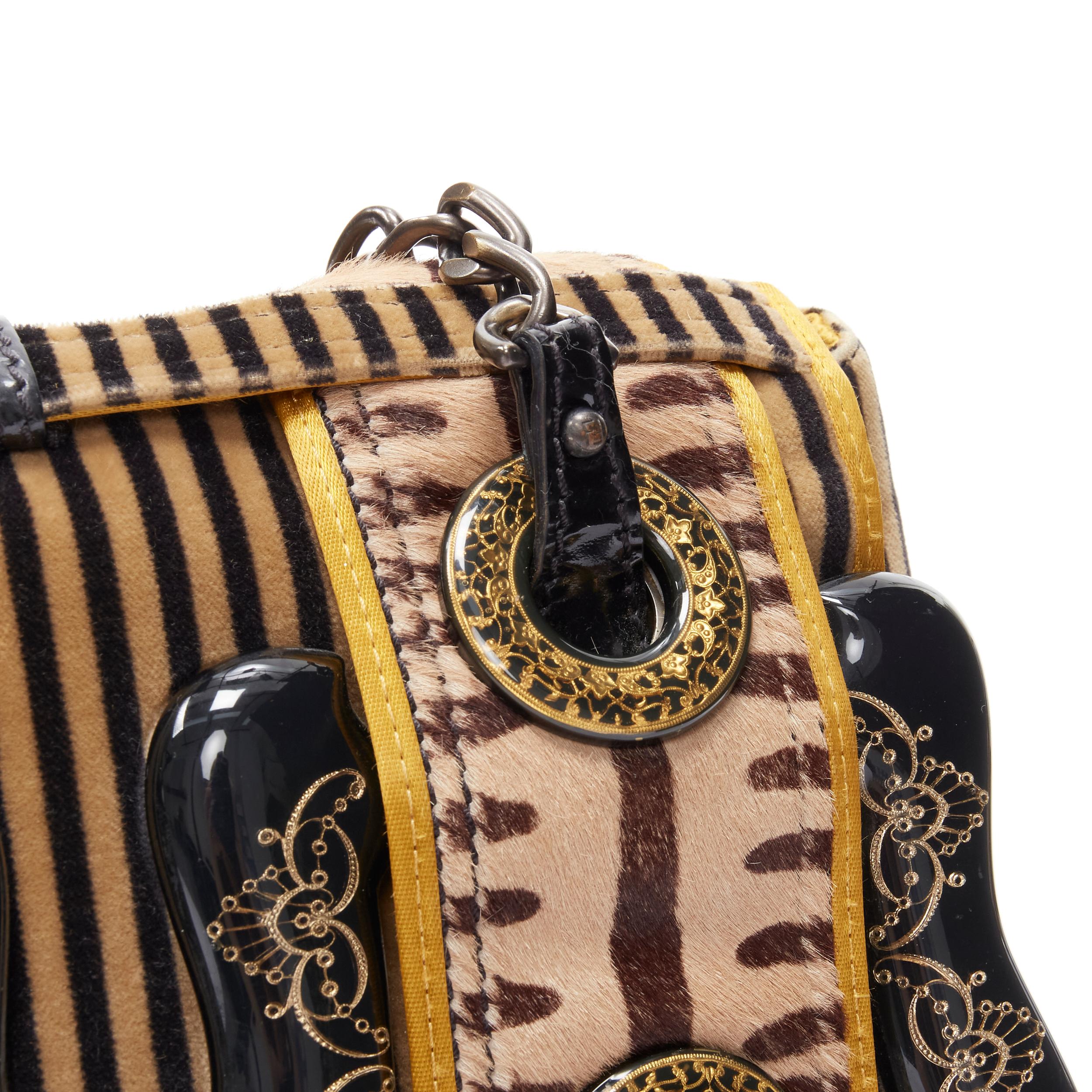 rare FENDI Borsa brown striped velvet Barocco buckle satchel bag In Fair Condition In Hong Kong, NT