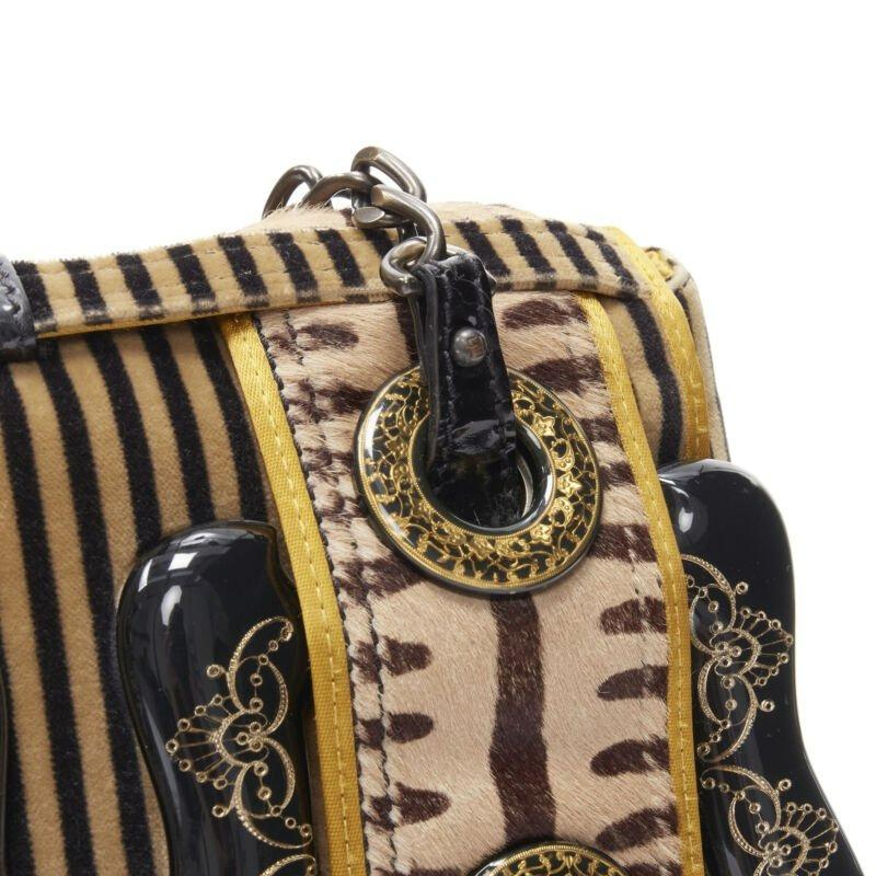 rareFENDI Borsa brown striped velvet Barocco buckle satchel bag 2