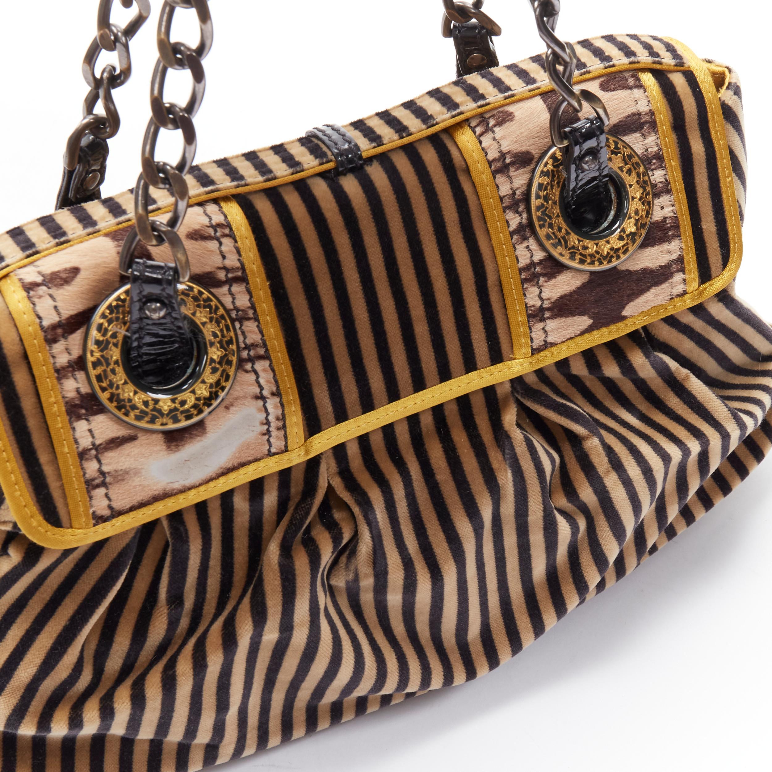 Women's rare FENDI Borsa brown striped velvet Barocco buckle satchel bag